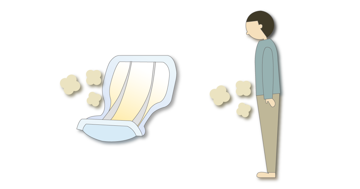 使用中のおむつから臭いが出る様子のイラスト