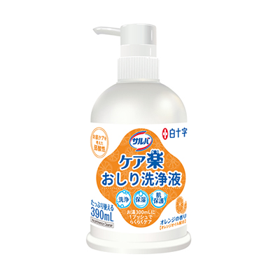 白十字 サルバ ケア楽おしり洗浄液390mLの製品ボトル