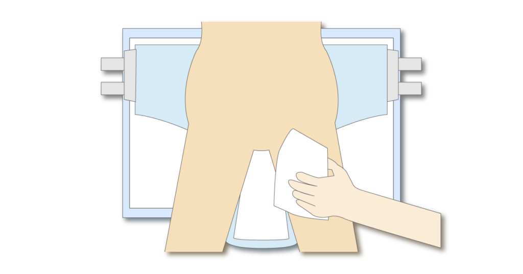清潔なタオルでおしりの水分を押し拭きするイラスト
