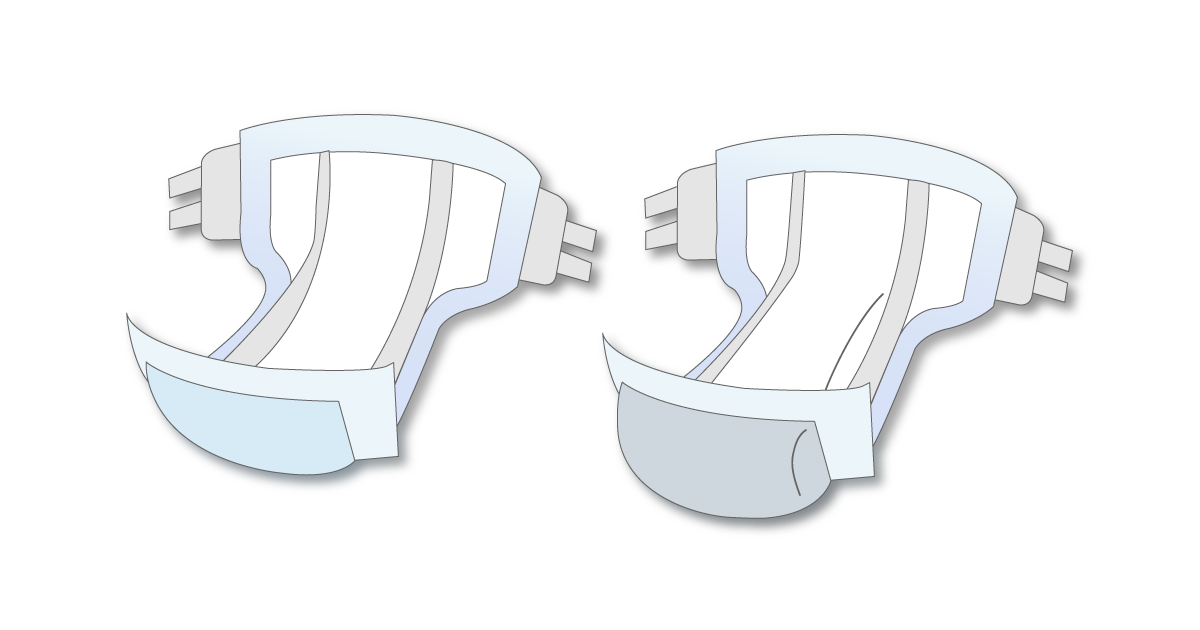 薄型と厚型のテープ型紙おむつを比較したイラスト