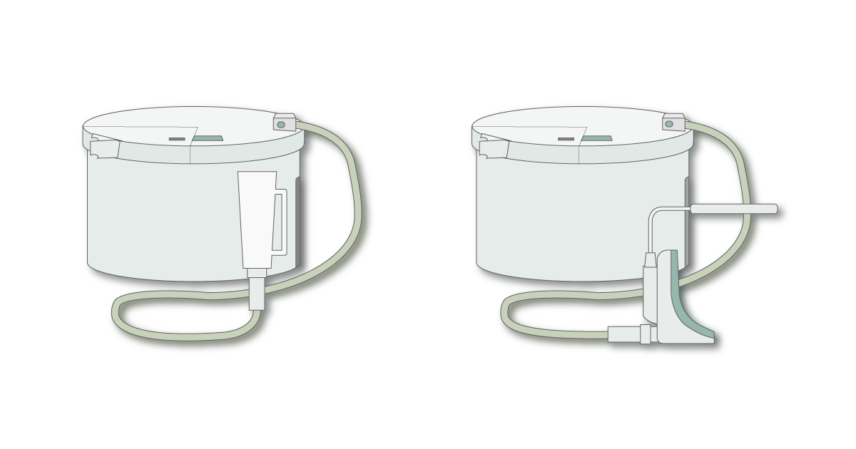 自動採尿器の本体と受尿部のイラスト