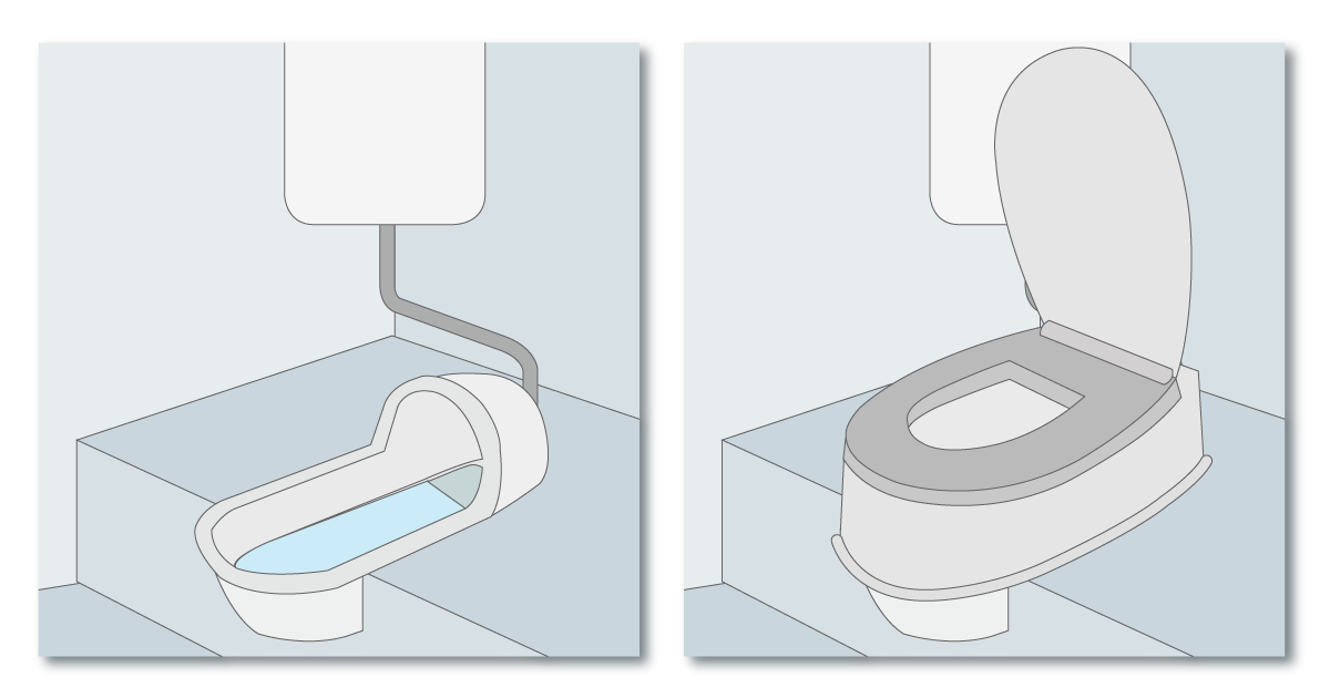 和式便器の上に腰掛け式の便座を設置したイラスト