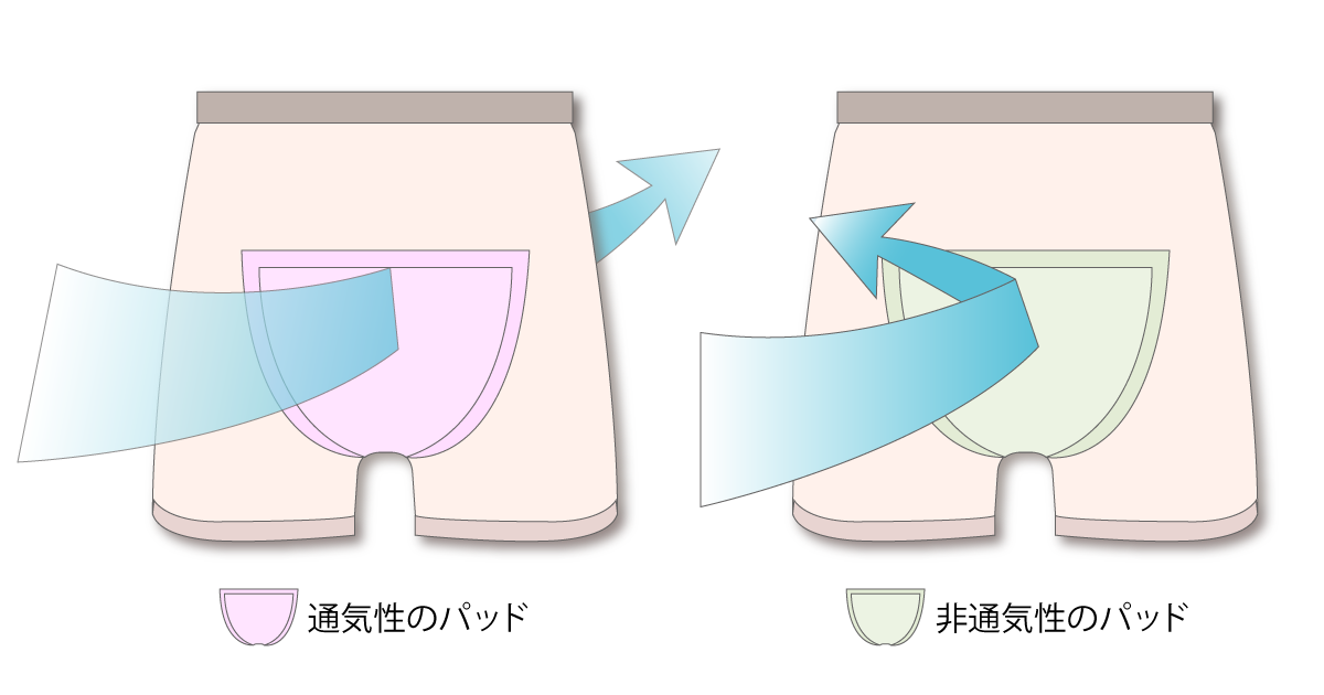 通気性のある尿とりパッドをホルダーパンツと併用するイラスト