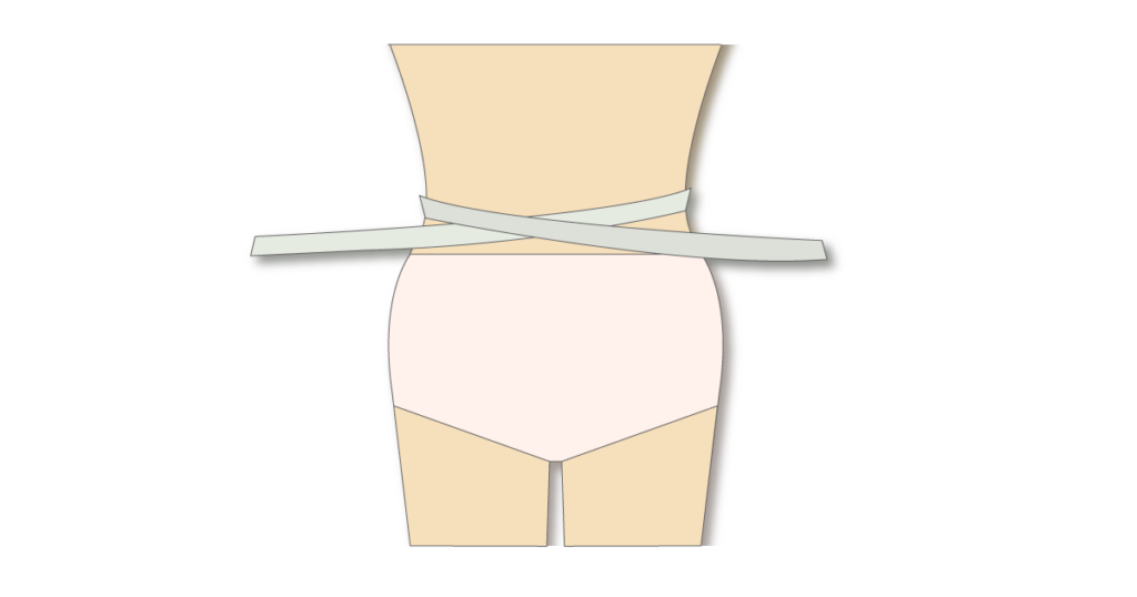 パンツ型紙おむつを選ぶためにへその高さでウエストを測る図