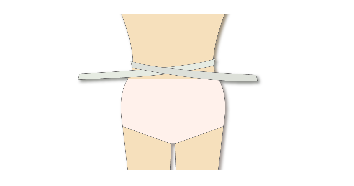 パンツ型紙おむつを選ぶためにへその高さでウエストを測る図