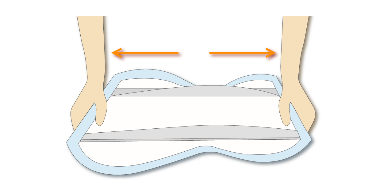 尿とりパッドの立体ギャザーを広げて活用する図
