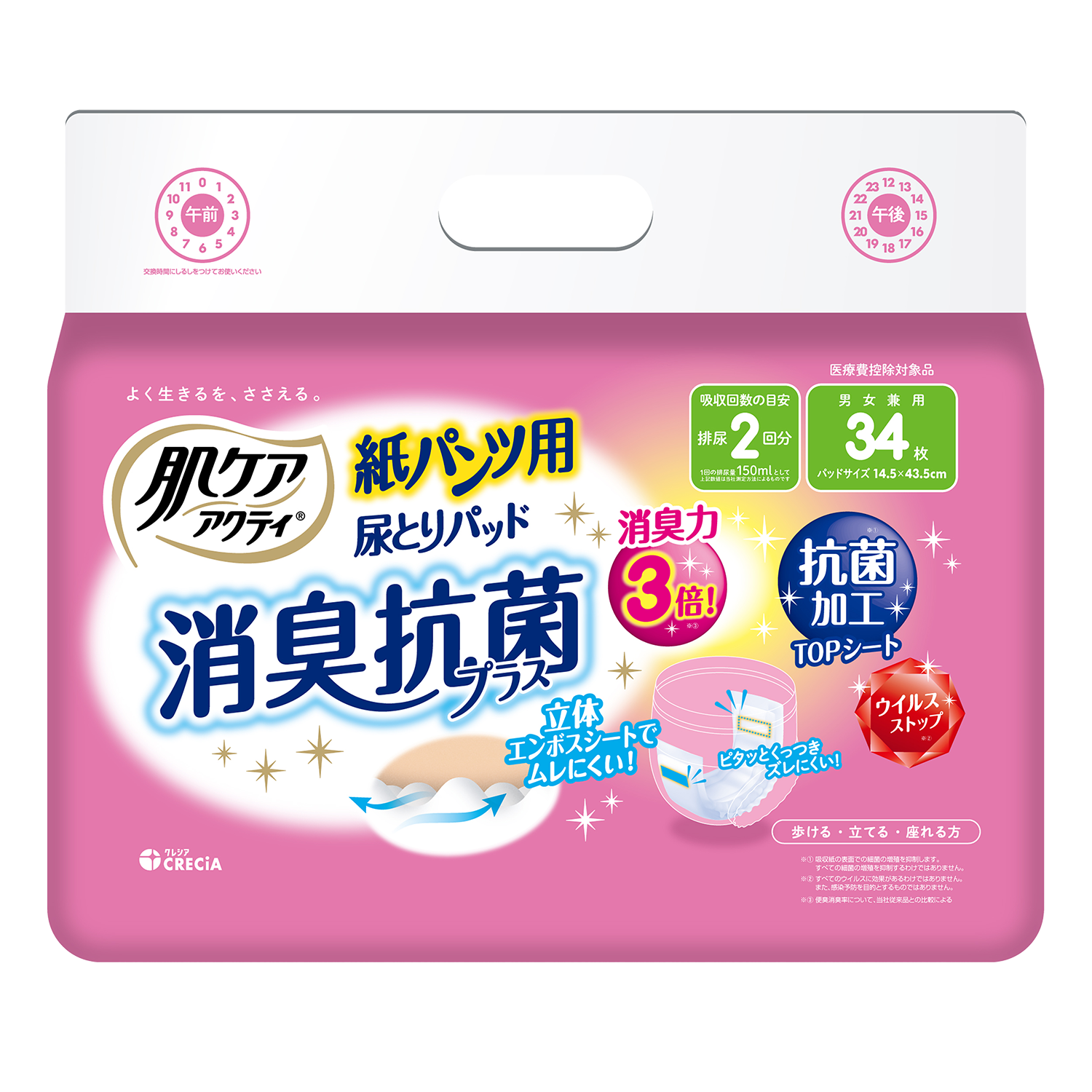 肌ケア アクティ 紙パンツ用尿とりパッド 消臭抗菌プラスのパッケージ